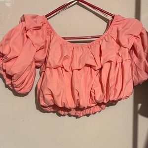 Forever 21 Coral Puff Sleeve Crop Top